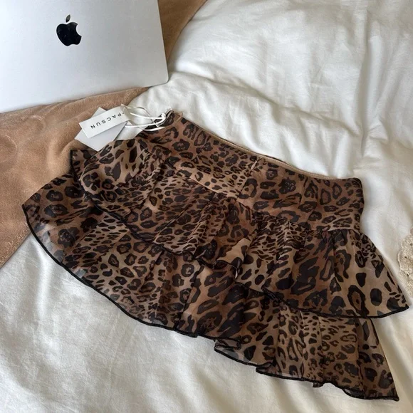 PacSun Leopard Ruffle Mini Skirt - Brown/Black - Picture 3 of 5